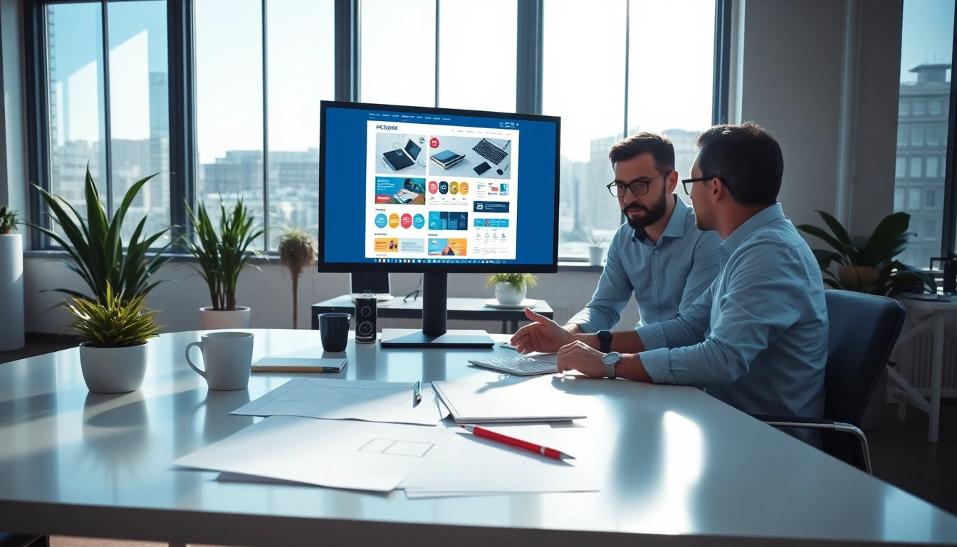 Hereford Web Design expert collaborating with a client to create a website in a modern office.