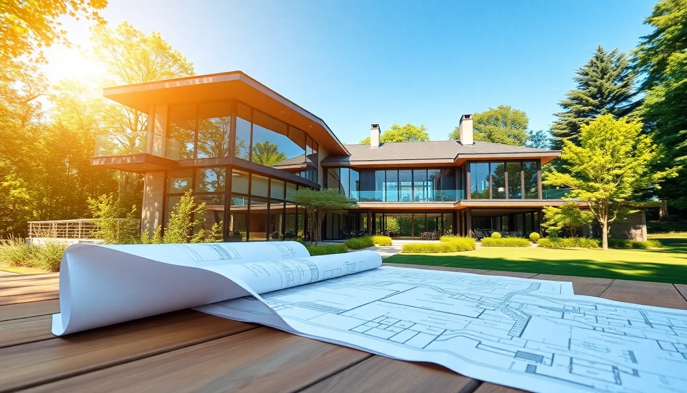 Showcasing a luxury home architect Boston designing an elegant modern residence with lush landscaping.