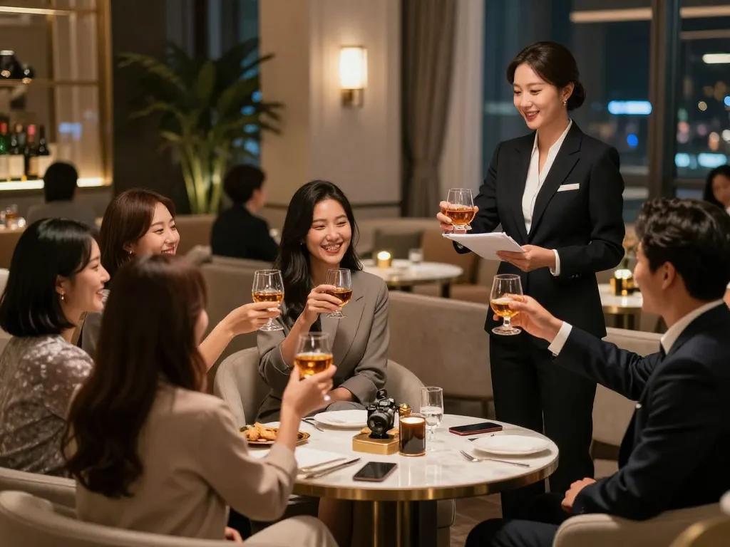 Experience the vibrant atmosphere of 강남쩜오 with stylish interiors and luxurious service.