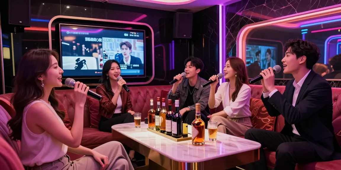 강남가라오케 고급스러운 분위기의 프라이빗 룸에서 친구들과 함께 즐기는 모습
