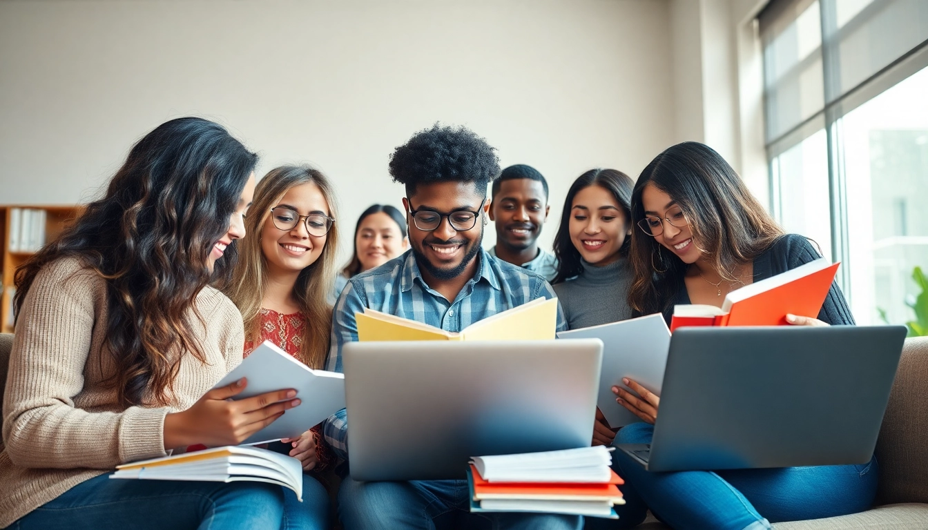 Group of TOEFL test takers for hire studying together in a motivating environment.