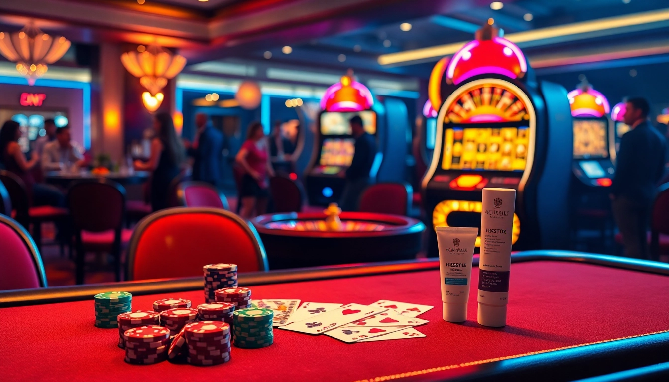 Engaging scene with gamblers at a poker table, featuring Compounded fissure cream discreetly amid the casino excitement.