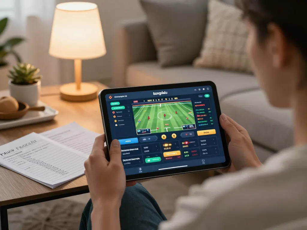 Engaging with the bongdalu platform on tablet for live betting insights and sports analysis.