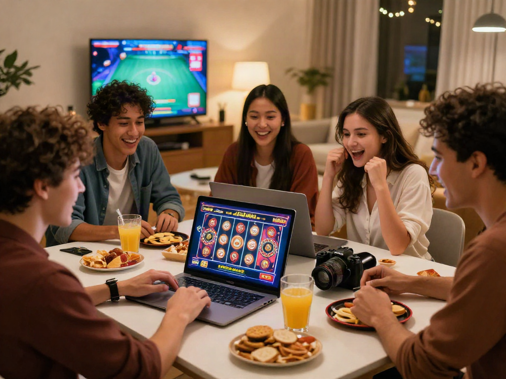 Group enjoying judi casino online games together in a cozy setting.
