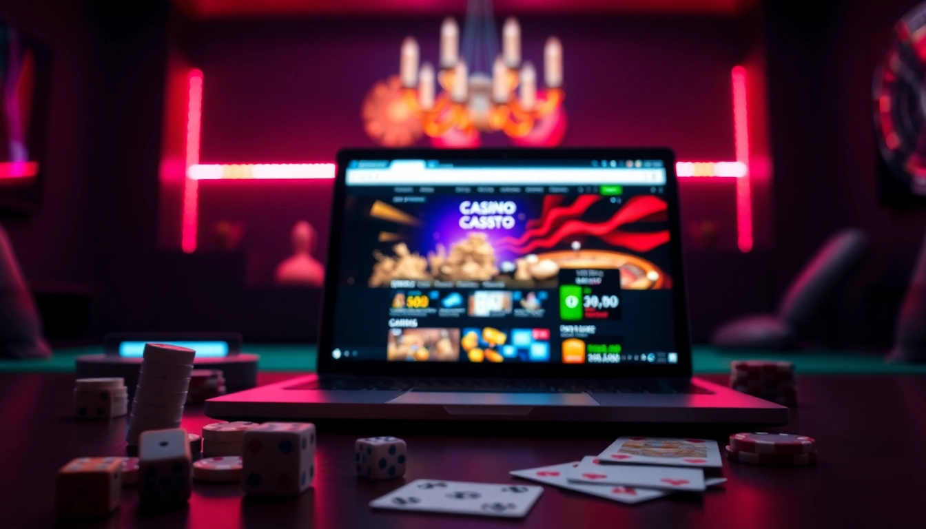 Engaging scene of a non gamstop Casino Uk featuring a laptop and gaming accessories.