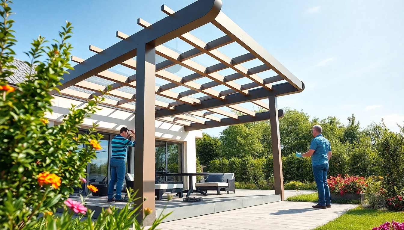 Erleben Sie die Terrassenueberdachung Ungarn mit einer eleganten Pergola in einem schoenen Garten.