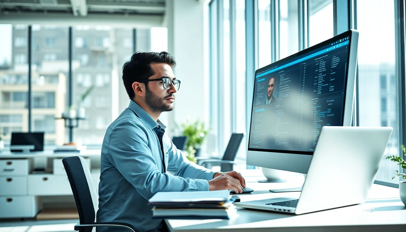 Scrape LinkedIn profiles automatically showcased in a professional office environment.