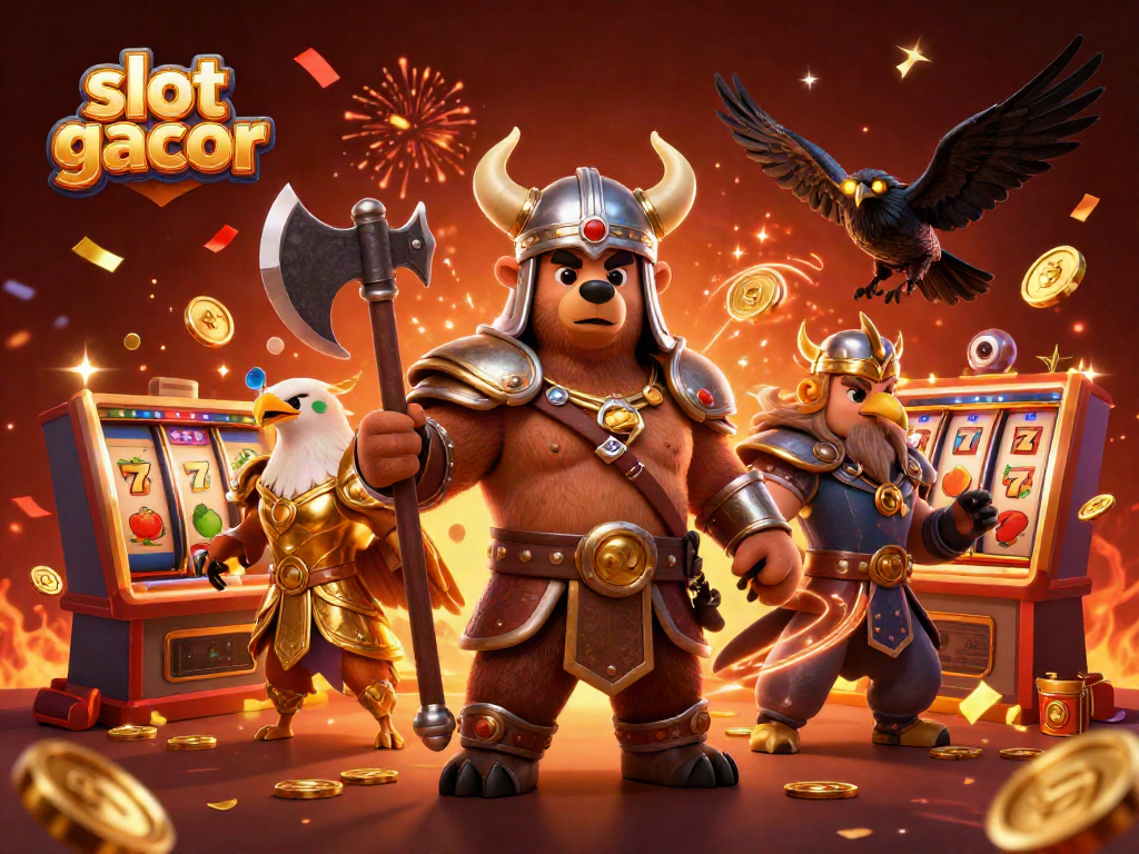 Menghadirkan slot gacor dalam ilustrasi 3D penuh warna dengan simbol keberuntungan dan karakter ikonik.