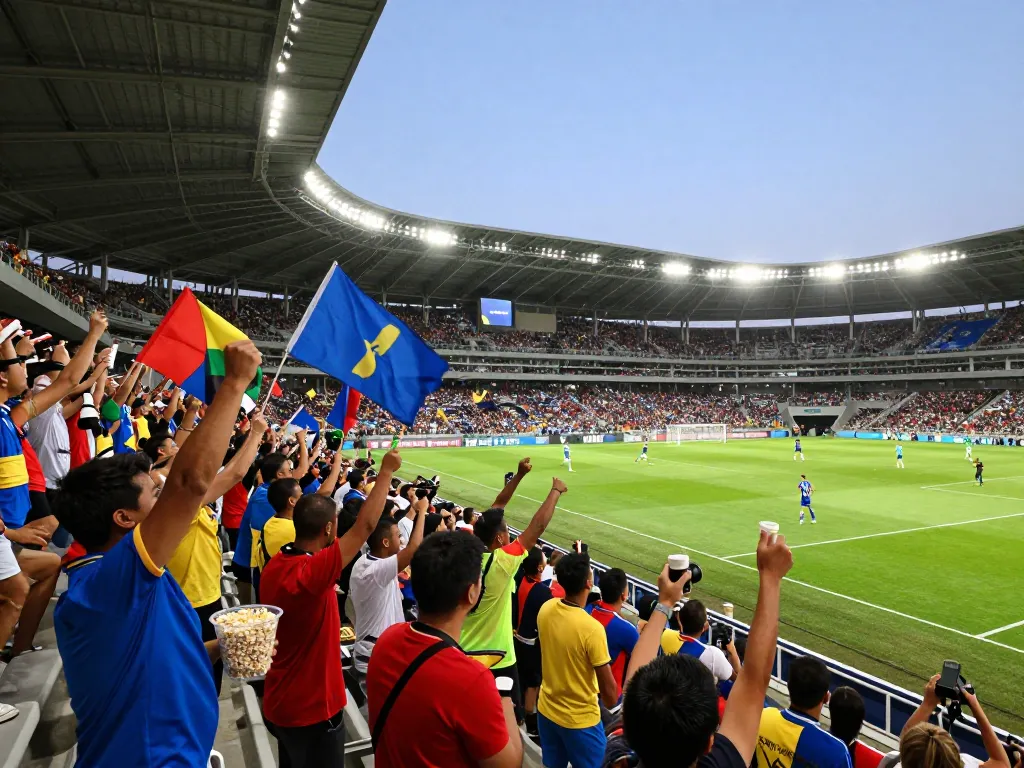Exciting trực tiếp bóng đá match with passionate fans cheering in the stadium.