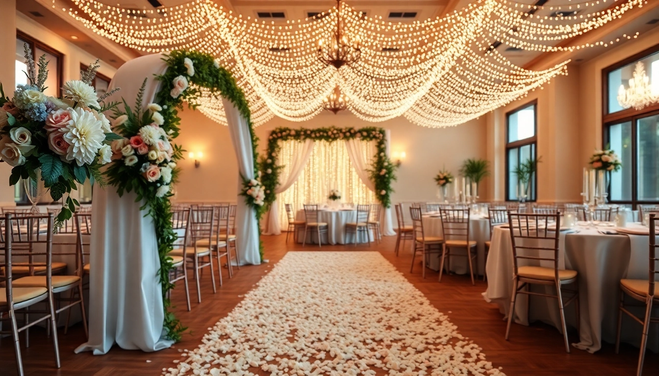 Wedding Event Space Jacksonville features an elegant setup with floral decor and reception tables.