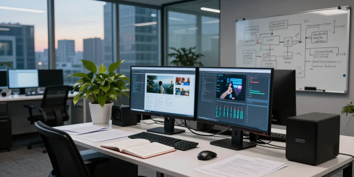 AI detector workspace showcasing image analysis and real-time moderation analytics in a modern office setting.