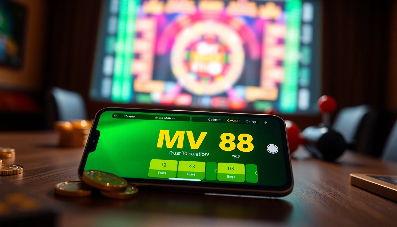 MV88 online gambling platform on mobile with USDT tokens, conveying trust and excitement.
