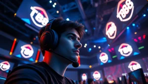 Experience the excitement of TV88 with a focused gamer in a vibrant arena set.