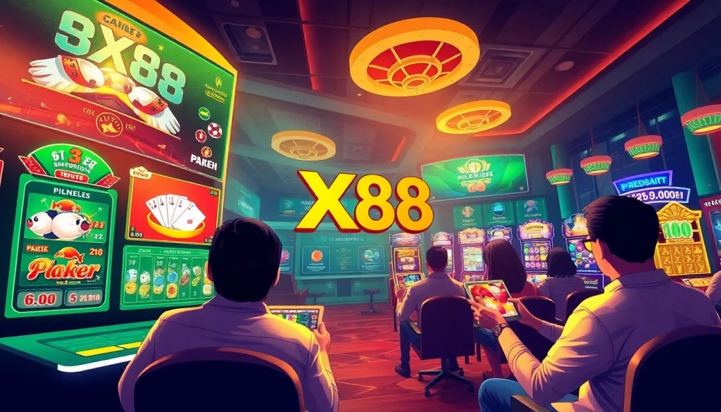 Engaging XX88 online gambling interface showcasing popular games in a vibrant setting.