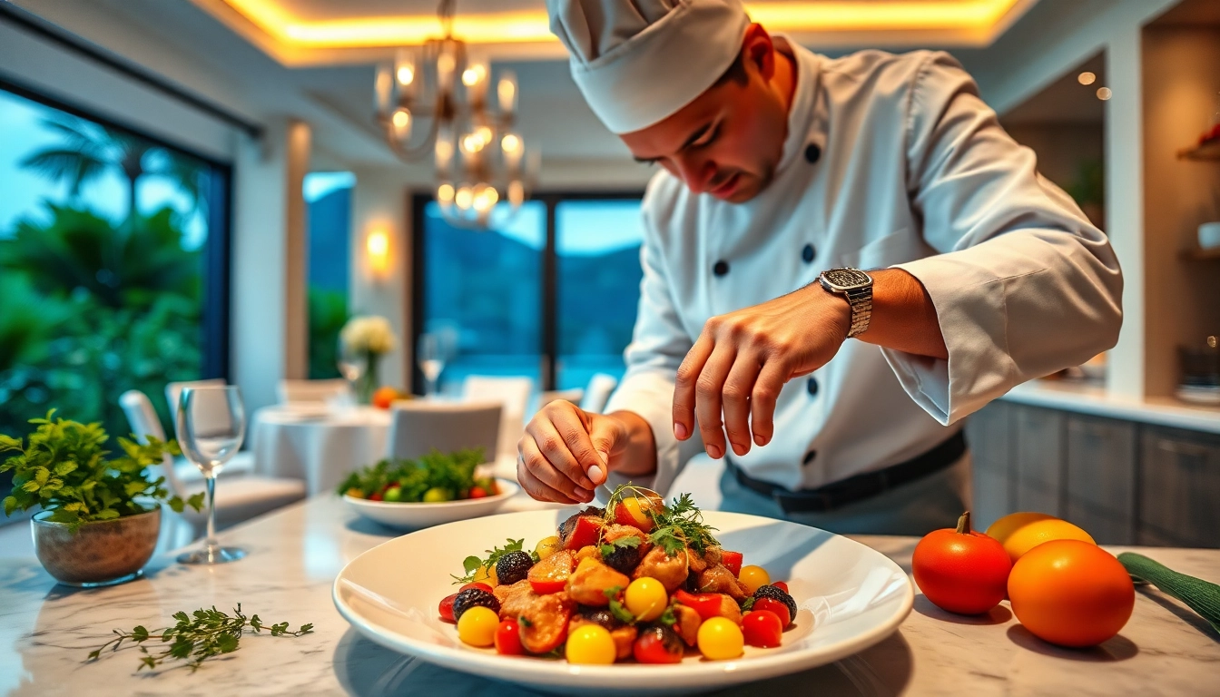 Impeccable St Martin Private Chef creating culinary masterpieces in a luxurious villa kitchen.