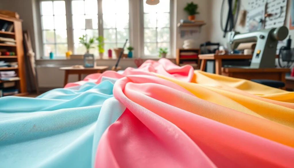 Mousseline stof in een naaiatelier met kleurrijke texturen en sfeer.