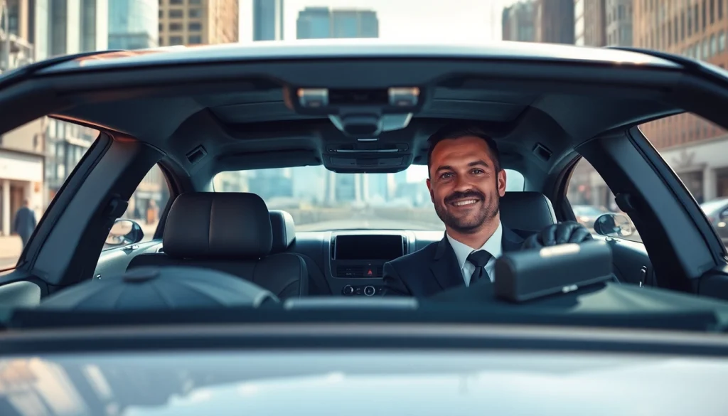 Experience luxury Chauffeur Hire with a professional driver and high-end vehicle in a vibrant city.