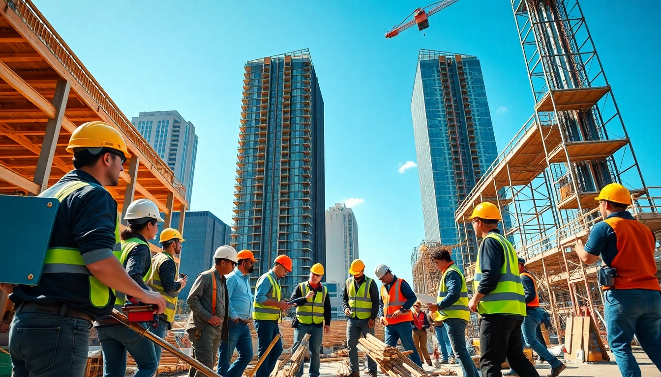 New Jersey General Contractor team working diligently on a construction site with high-rise buildings.