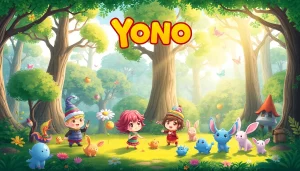 Explore the world of Yono games with captivating characters amidst a magical forest landscape.