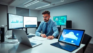 Delivering managed IT service solutions from a modern workspace equipped with advanced technology.