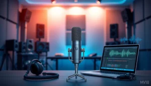 MV88 microphone featured in a professional audio recording studio, showcasing its innovative design and audio clarity.