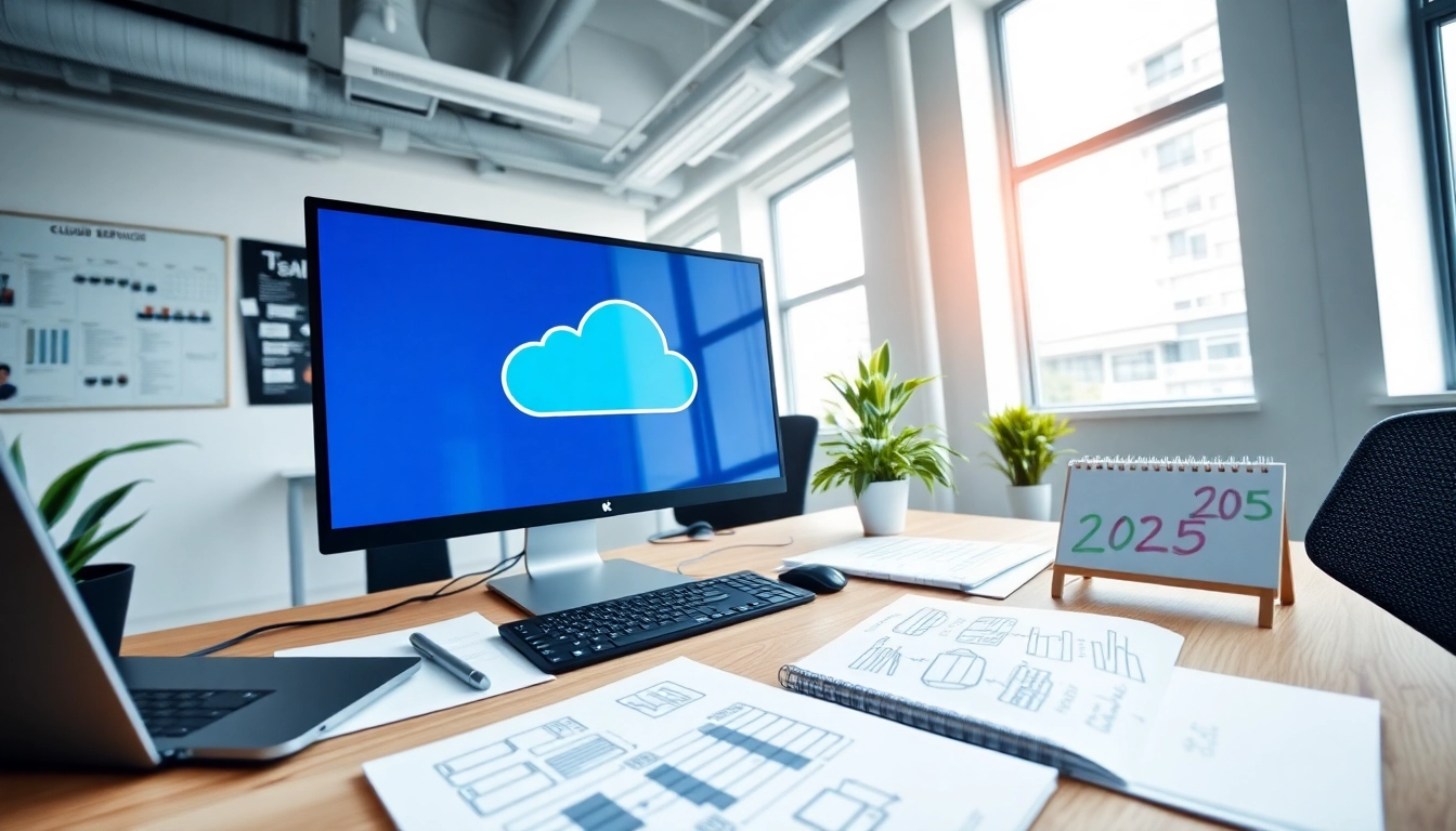 Cloud Backup Tampa: Modern office workspace showcasing cloud backup solutions and technology.