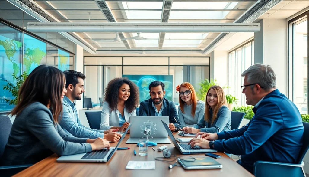 Engaging technology discussion showcasing teamwork and innovation in a professional setting.