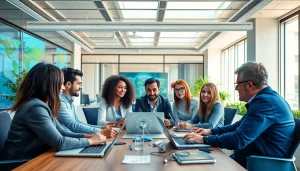 Engaging technology discussion showcasing teamwork and innovation in a professional setting.