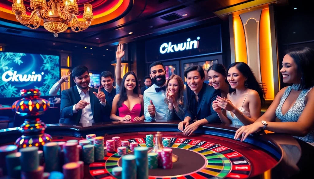 Experience the excitement of Okwin with players at a luxurious casino table.