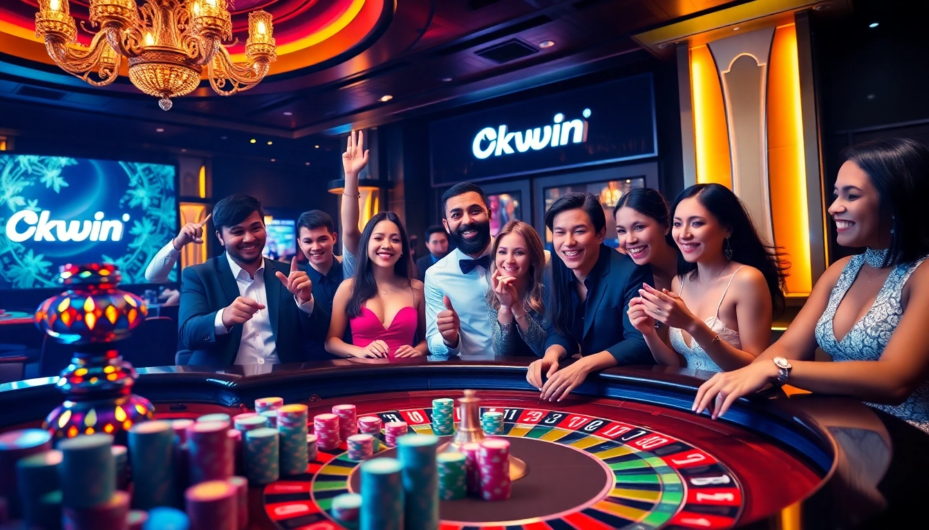 Experience the excitement of Okwin with players at a luxurious casino table.