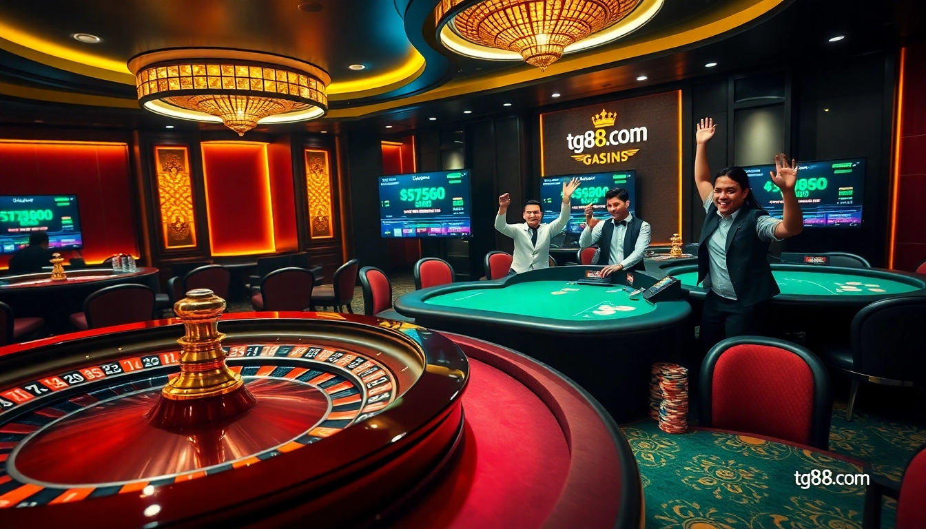 Experience the thrilling atmosphere of tg88.com with elegant casino visuals.