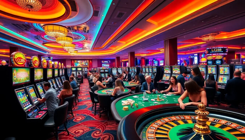 Gambling excitement at lc88 casino with players enjoying various table games and slots.
