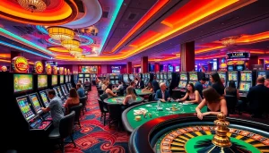 Gambling excitement at lc88 casino with players enjoying various table games and slots.