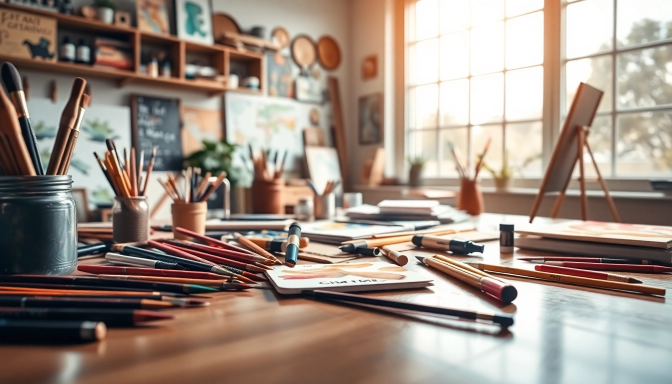 Designing ar triggers with artistic supplies and a bright workspace.