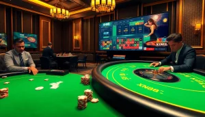 Experience thrilling gaming action at XN88 with casino tables and vibrant poker chips.