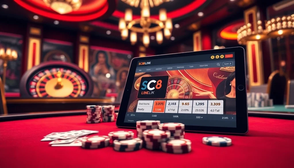Experience the thrill of online gambling with SC88 Link at a luxurious casino table.