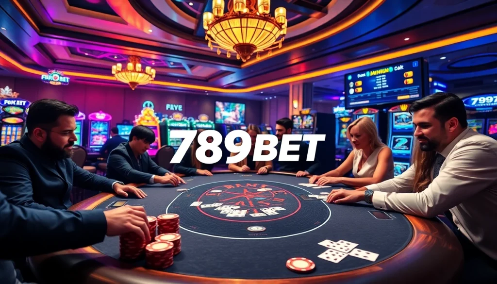 Experience the thrill of winning at 789BET with vibrant casino visuals of poker chips and cards.
