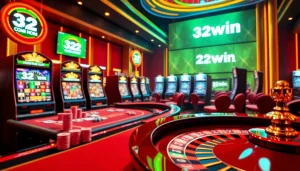 Players enjoying the luxury of online gambling at 32win com with vibrant casino elements.