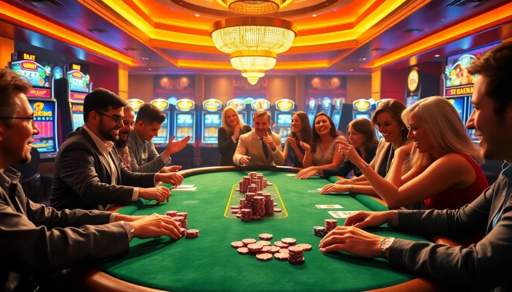 Experience thrilling gameplay at sunwin's vibrant poker table, highlighting chips and cards in a luxurious casino.