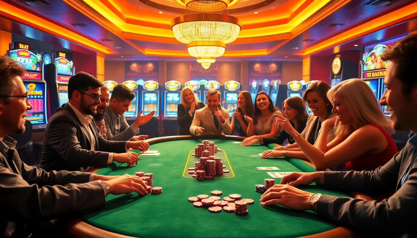 Experience thrilling gameplay at sunwin's vibrant poker table, highlighting chips and cards in a luxurious casino.