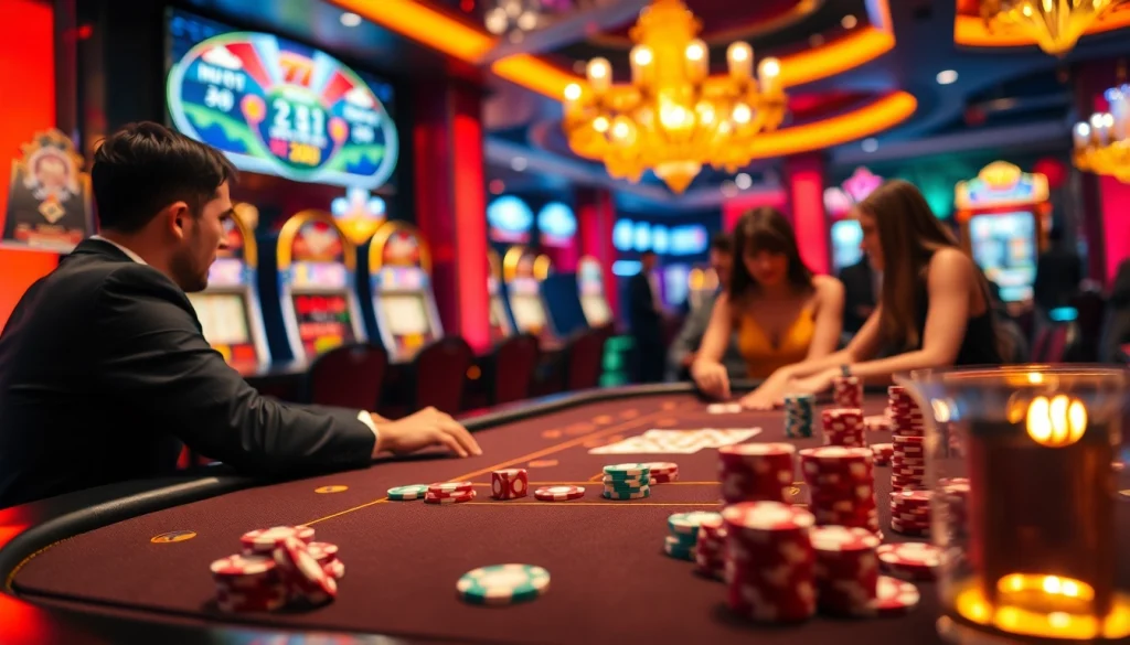 Experience the excitement of sh bet at a luxurious casino with colorful poker chips and slot machines.