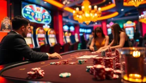 Experience the excitement of sh bet at a luxurious casino with colorful poker chips and slot machines.