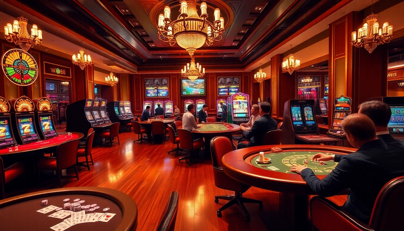 Experience the excitement of W88 as players engage in high-stakes online casino games surrounded by luxury.