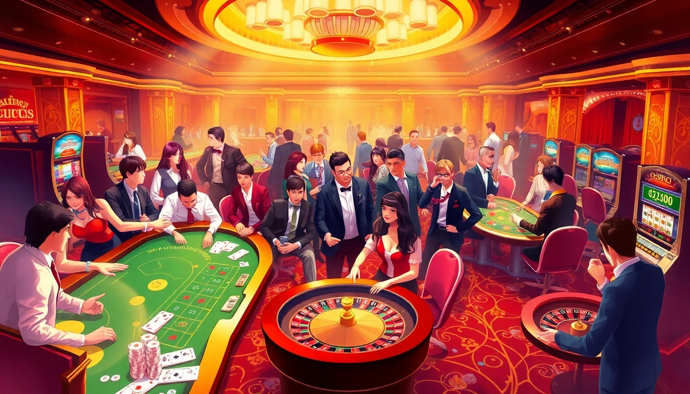 Experience vibrant casino gaming at https://rr88.wales/ with players engaging in poker and roulette.