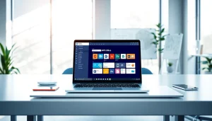 WPS官网下载 in a modern office with sleek technology and AI-driven tools.