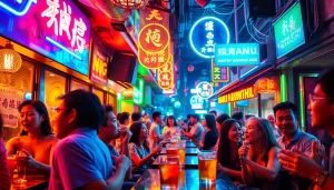Explore the lively 호치민밤문화 scene in a colorful karaoke bar filled with patrons enjoying nightlife.