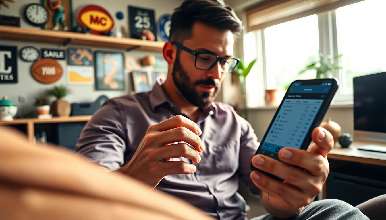 Evaluate sports betting apps Oklahoma on a mobile device in a cozy home office.