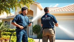 Soft wash technique applied by professionals on a home in Kissimmee, FL.