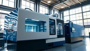 Highly advanced Injection Molding Machine in a modern industrial setting, showcasing precision and efficiency in production.