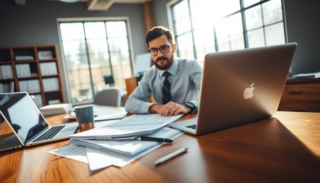 Public Adjuster Near Me assisting clients in a professional office environment with insurance documents.